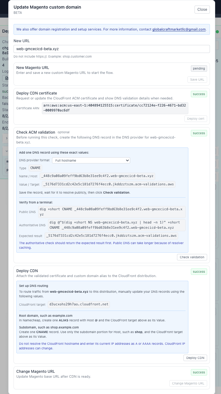 URL change process for Magento