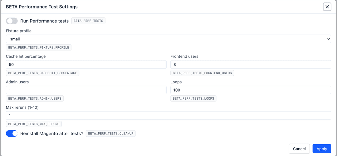 Performance test configuration overview