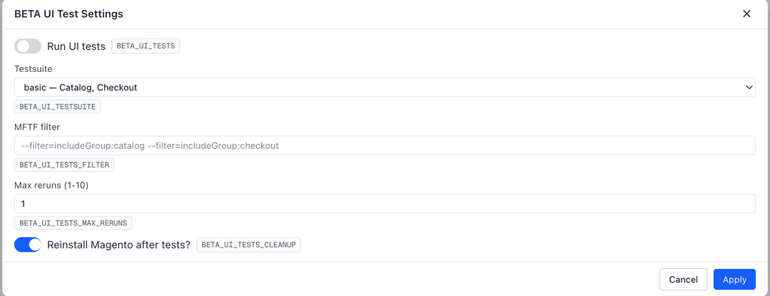 UI test configuration overview